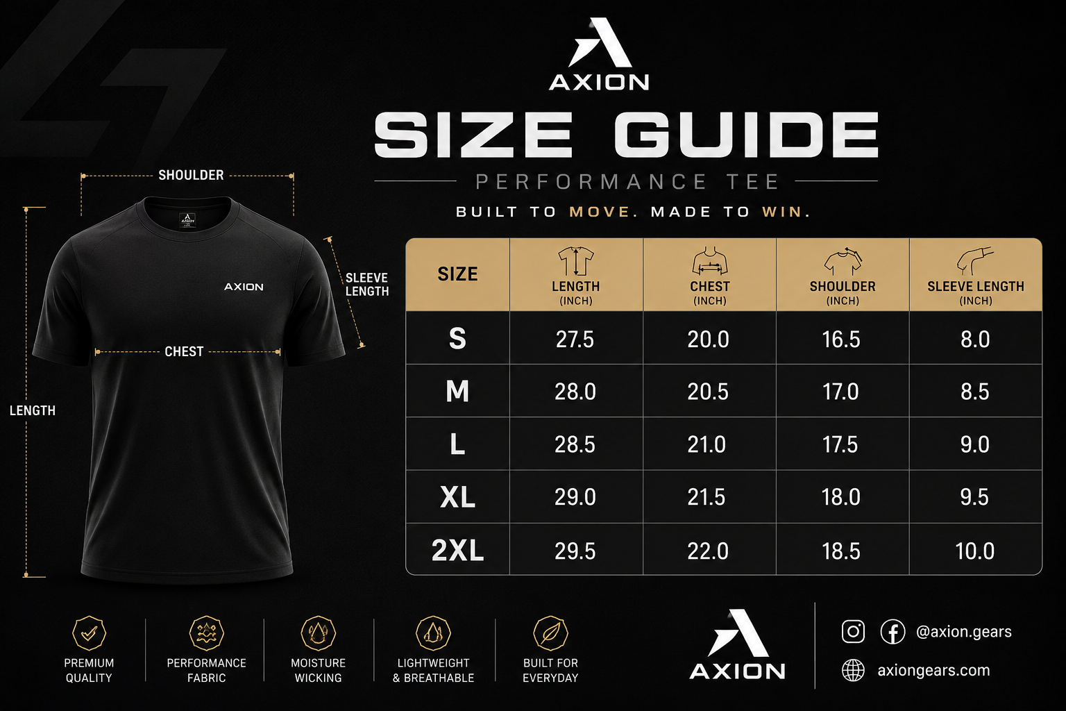 AXION shirt size guide